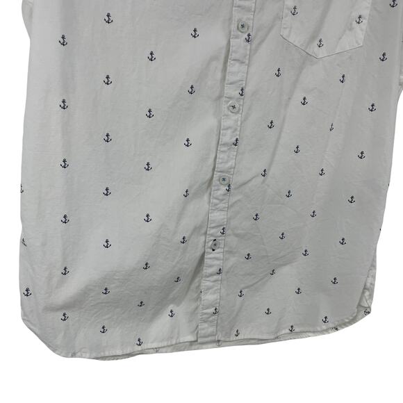 Denim & Flower Short Sleeve Anchor Print Button Down Slim Fit Men's Medium - Picture 2 of 7